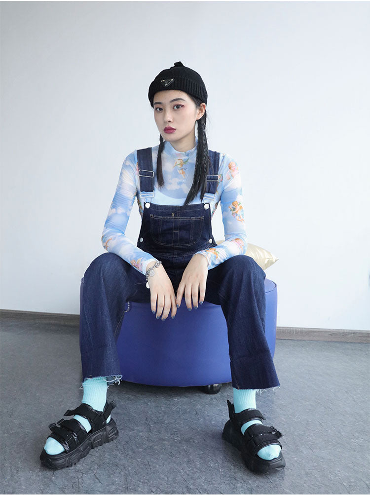CLICK CHIC ANGEL cherub-print mesh crop top, seated front outfit