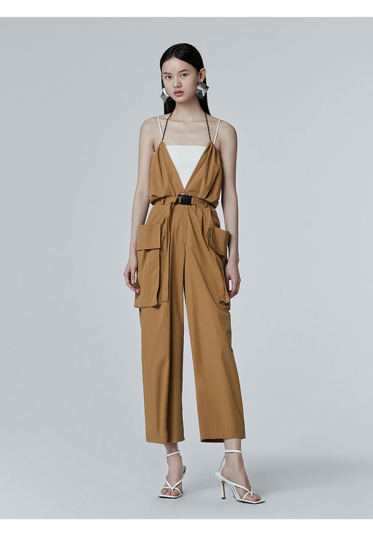 SHOWROOM PLUS HACKWRENCH UTILITY convertible jumpsuit, brown, full front outfit