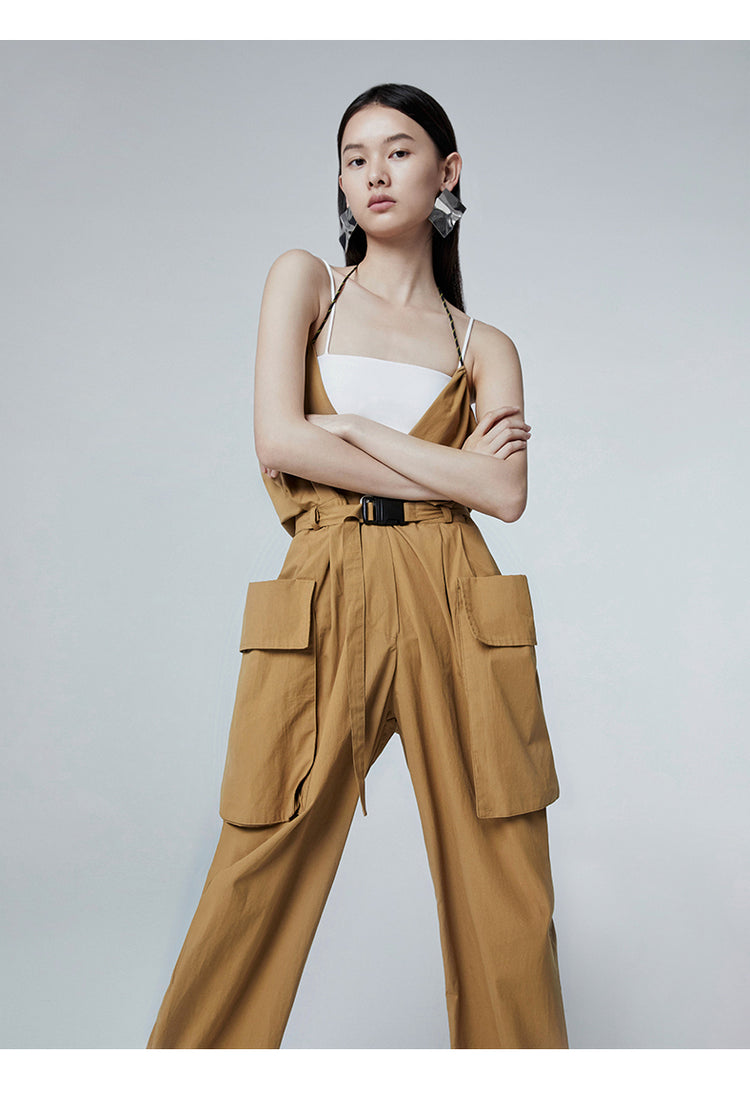 SHOWROOM PLUS HACKWRENCH UTILITY convertible jumpsuit, brown, front pose with arms crossed