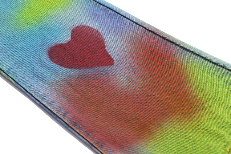 BLACKAIR INKJET LOVE GRAFFITI multicolor heart jeans, heart motif near the hem