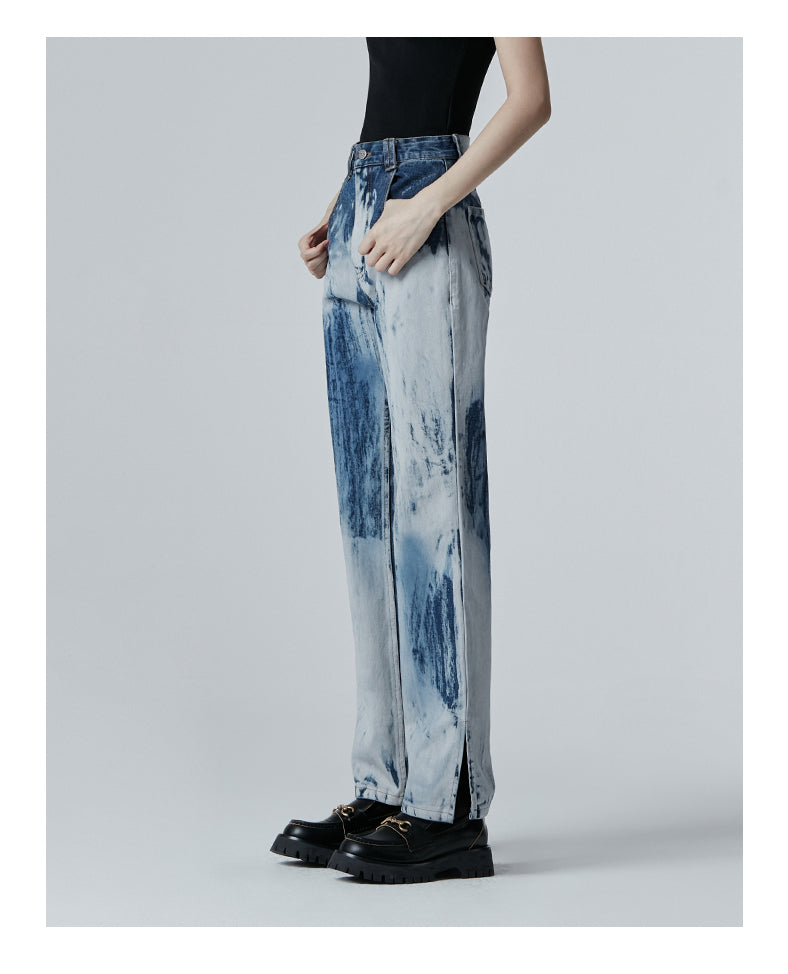 SHOWROOM PLUS TSUNAMI washed straight-leg jeans, close side-front pose