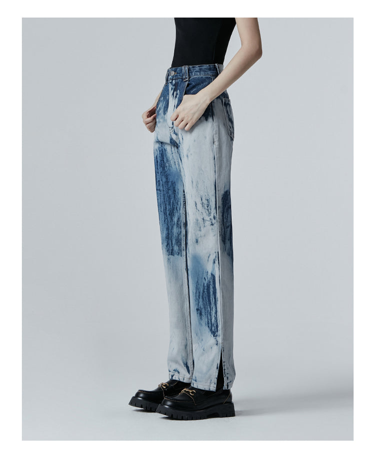 SHOWROOM PLUS TSUNAMI washed straight-leg jeans, close side-front pose