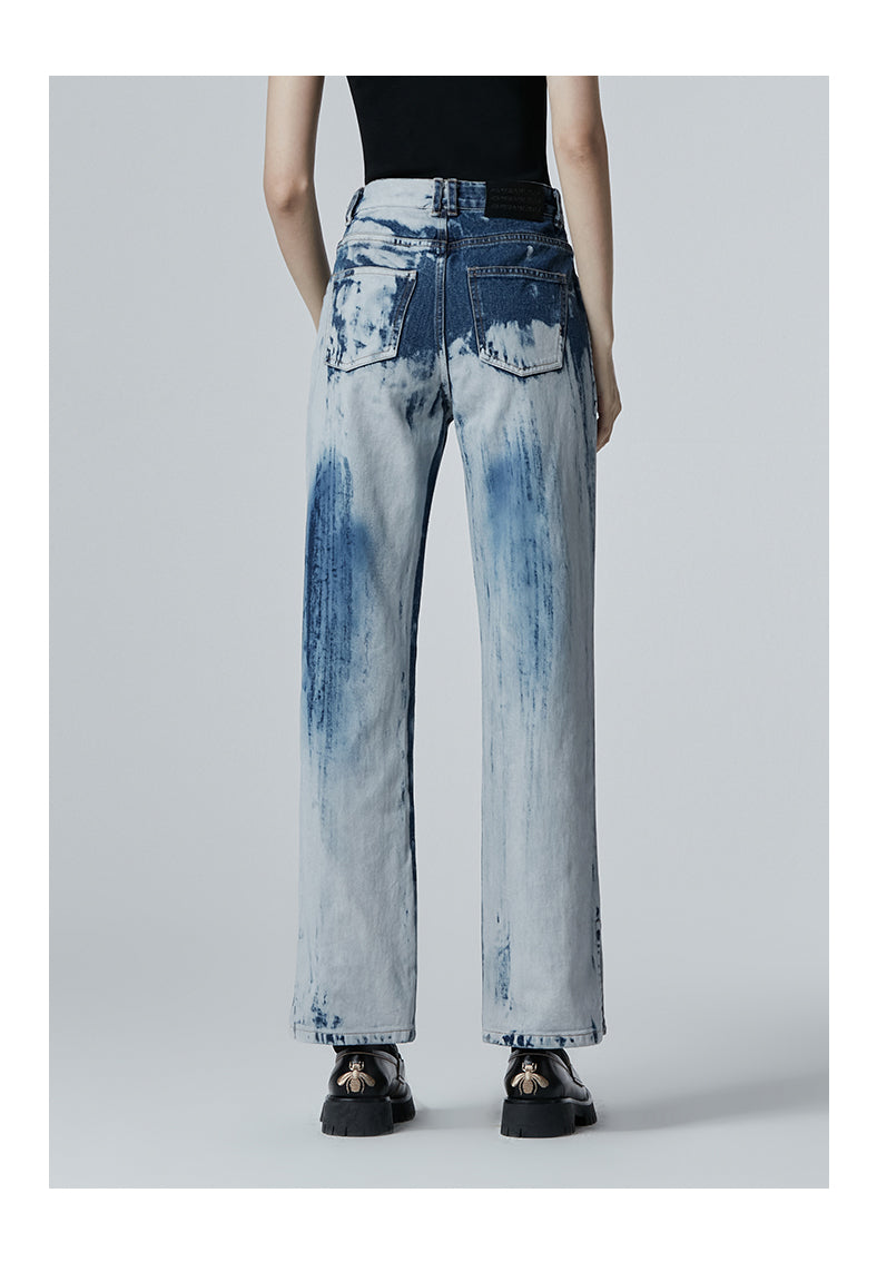 SHOWROOM PLUS TSUNAMI washed straight-leg jeans, rear waist-to-shoe view