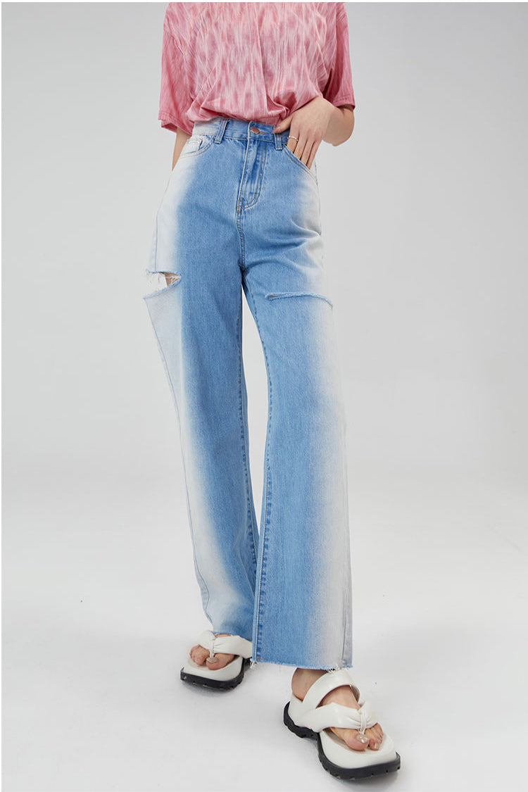 CLICK CHIC BLUE BEAM faded slit-detail jeans, front waist-to-hem view