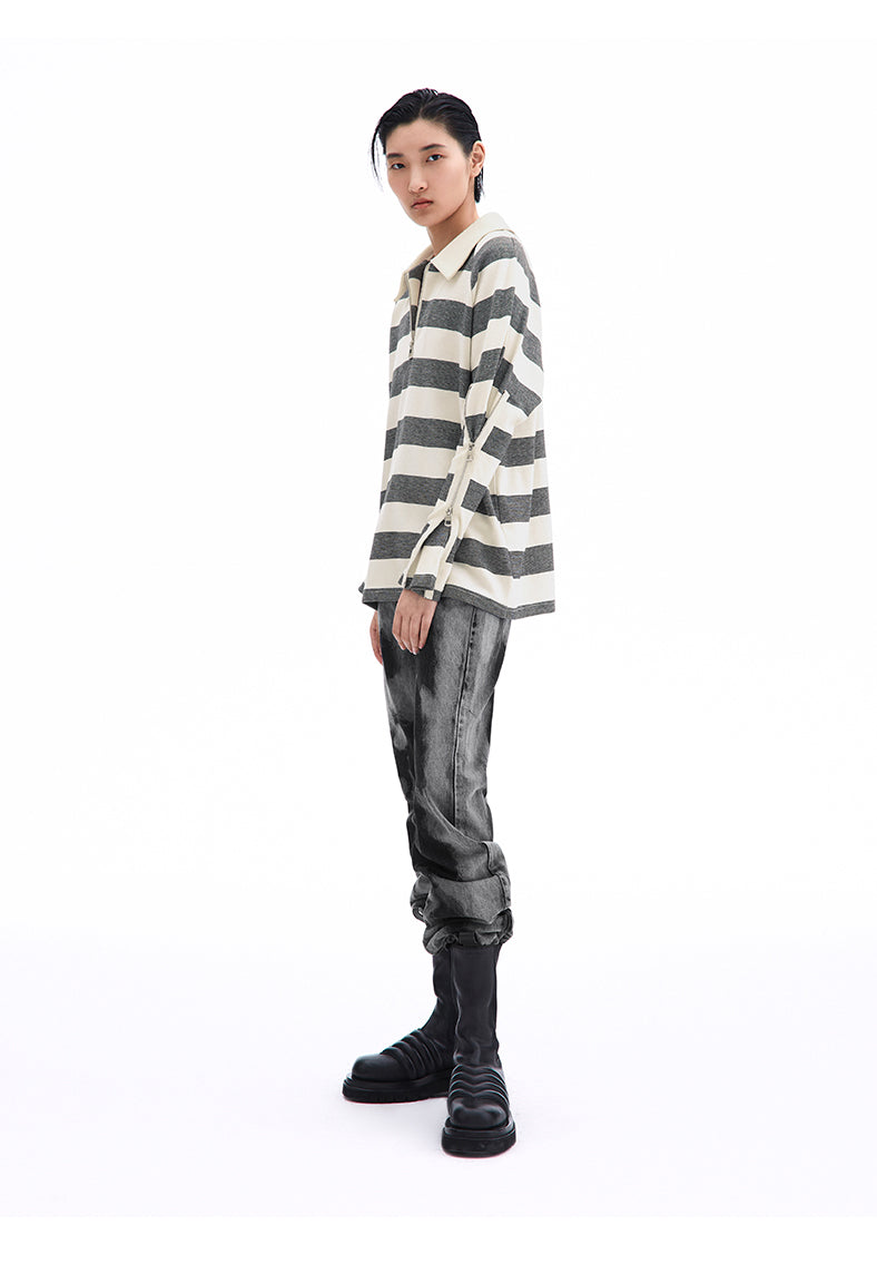 SHOWROOM PLUS SMOKY mottled-wash straight-leg jeans, full three-quarter standing outfit