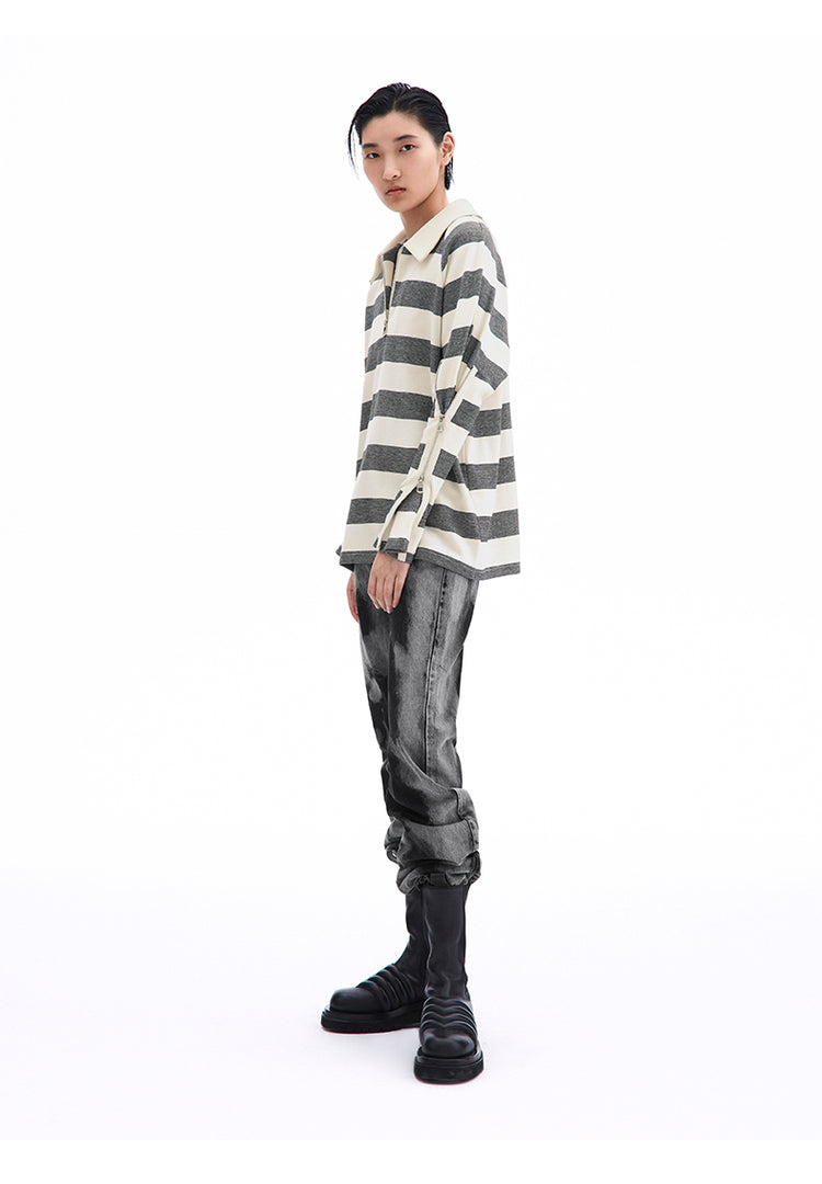 SHOWROOM PLUS SMOKY mottled-wash straight-leg jeans, full three-quarter standing outfit