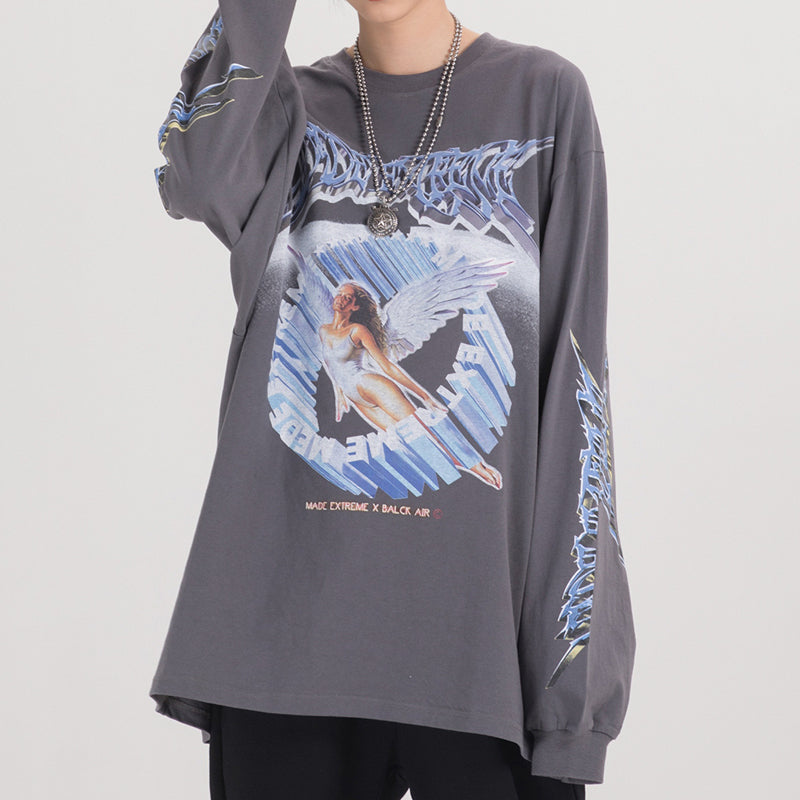 BLACKAIR FAIRY DUST winged-figure sweatshirt, gray, front outfit
