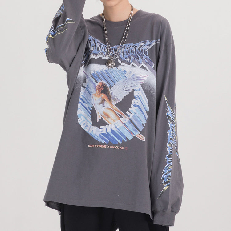 BLACKAIR FAIRY DUST winged-figure sweatshirt, gray, front outfit