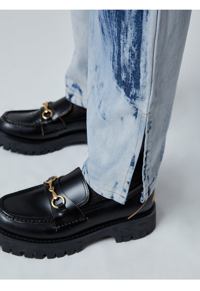 SHOWROOM PLUS TSUNAMI washed straight-leg jeans, lower-leg wash and hem detail