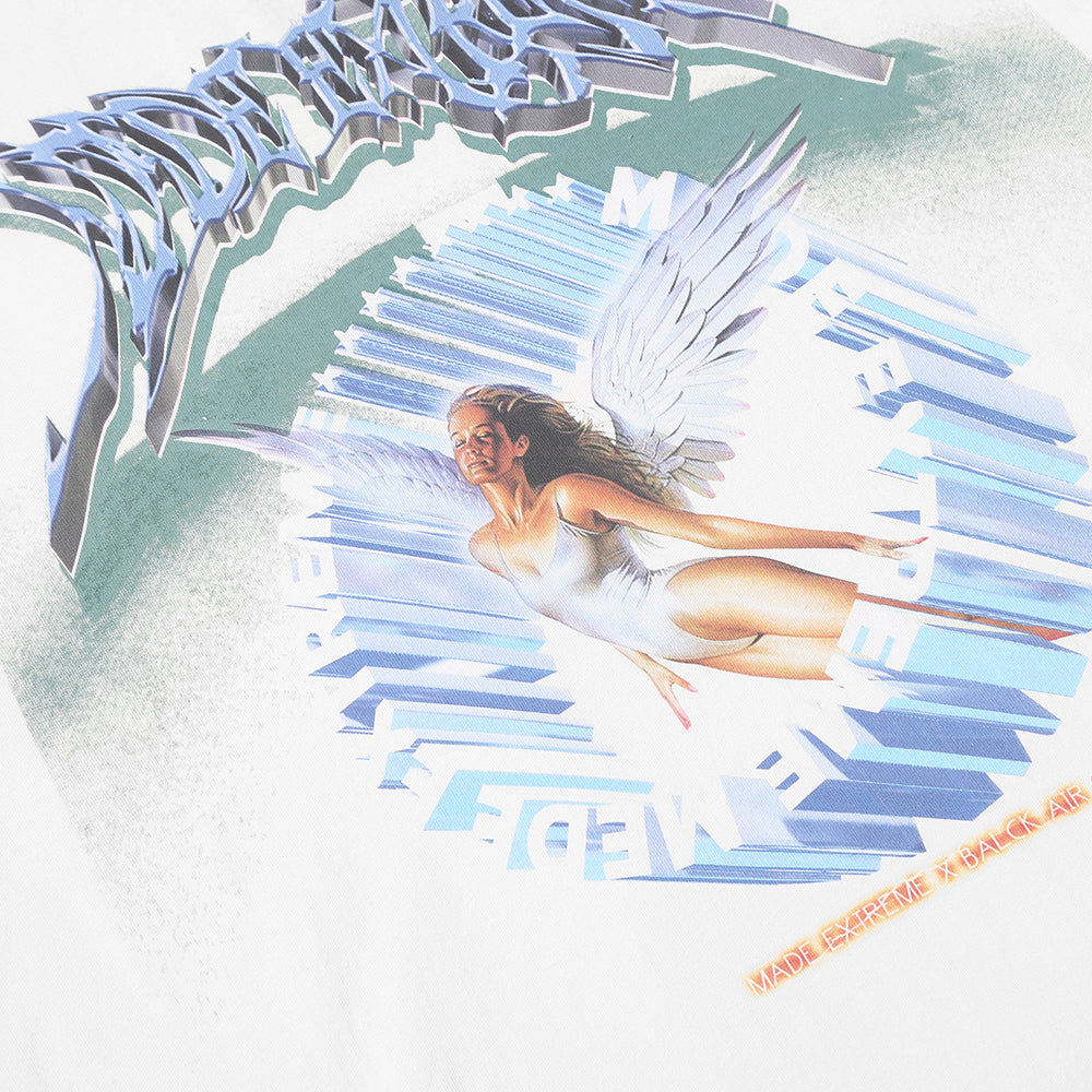 BLACKAIR FAIRY DUST winged-figure sweatshirt, white, winged-figure chest graphic close-up