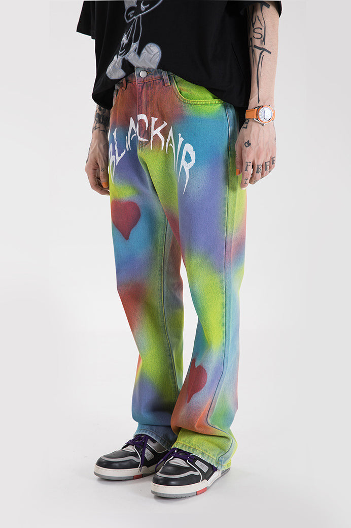 BLACKAIR INKJET LOVE GRAFFITI multicolor heart jeans, three-quarter front styling