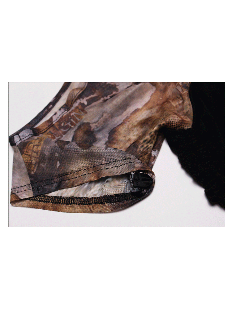 4RE1GN TIE-DYE SLEEVE asymmetric crop top, mottled sleeve-fabric detail