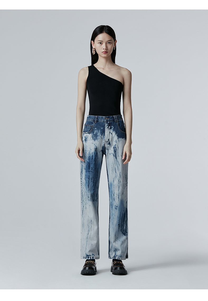 SHOWROOM PLUS TSUNAMI washed straight-leg jeans, full front outfit with black top