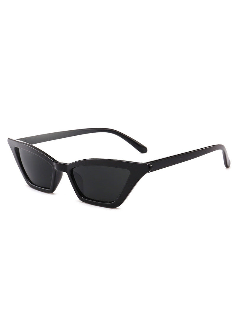 RICH BABY sunglasses, black cat-eye sunglasses, angled front view with temples open