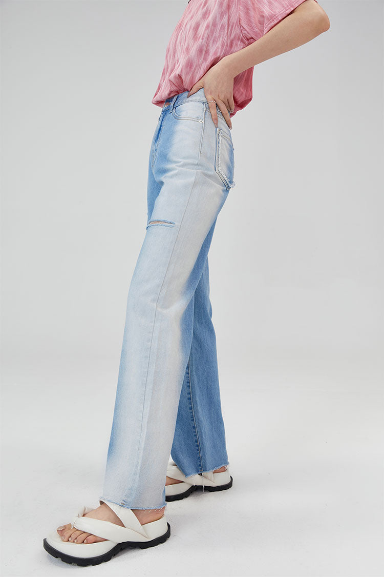 CLICK CHIC BLUE BEAM faded slit-detail jeans, side waist-to-hem view