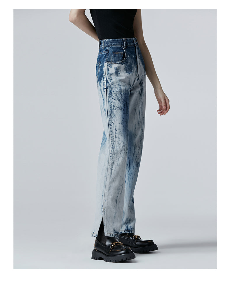 SHOWROOM PLUS TSUNAMI washed straight-leg jeans, side-rear standing view