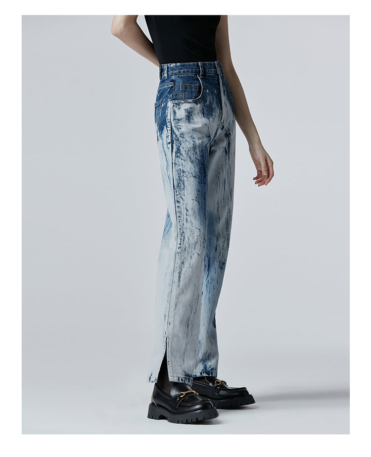 SHOWROOM PLUS TSUNAMI washed straight-leg jeans, side-rear standing view