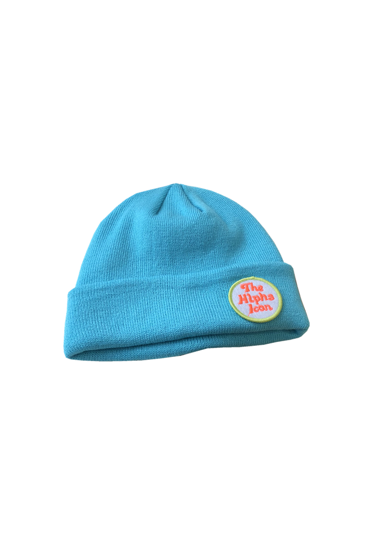 ALPHA ICON beanie, angled front view of the folded cuff