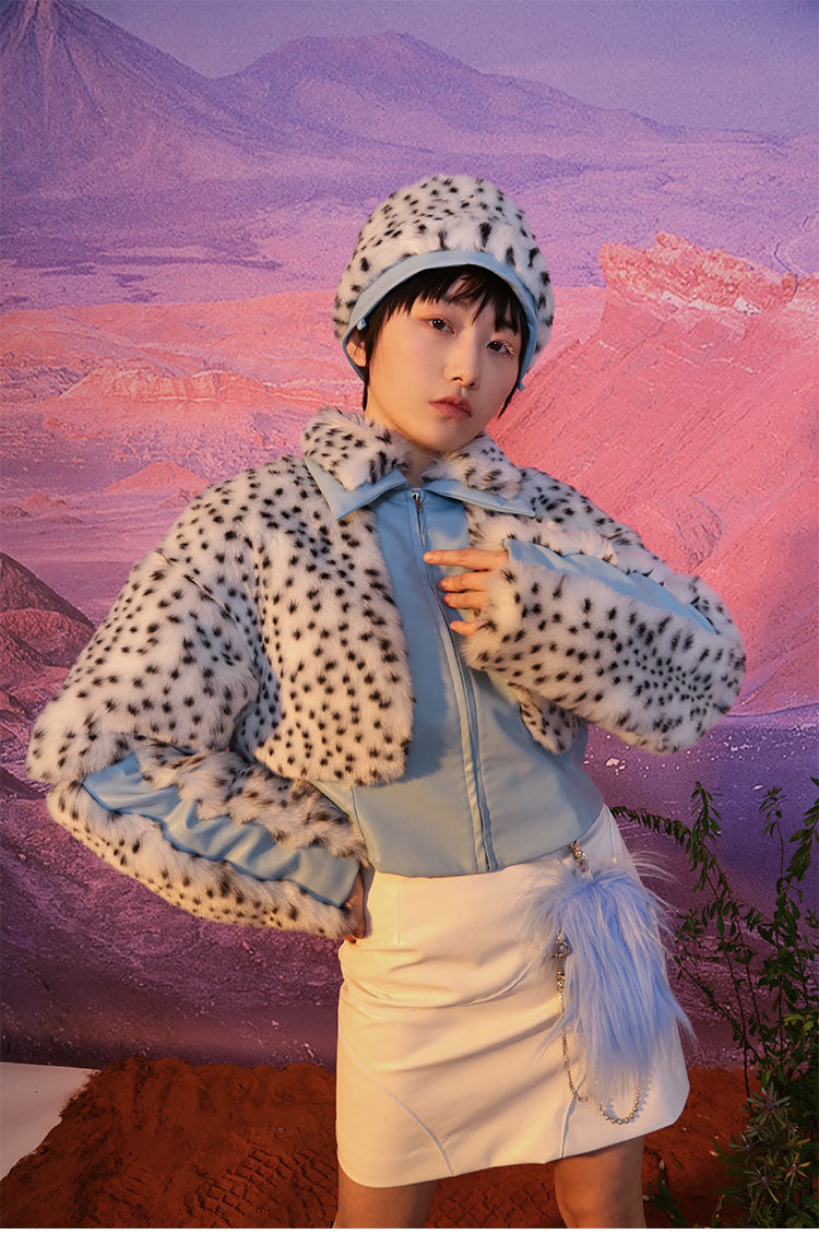 NEXT PASSPORT FUR FUR reversible bucket hat / bag, front styling worn as a hat
