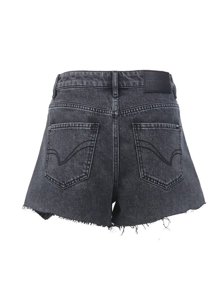 ONLY PAPER TEAR patchwork denim shorts, black, product-only rear