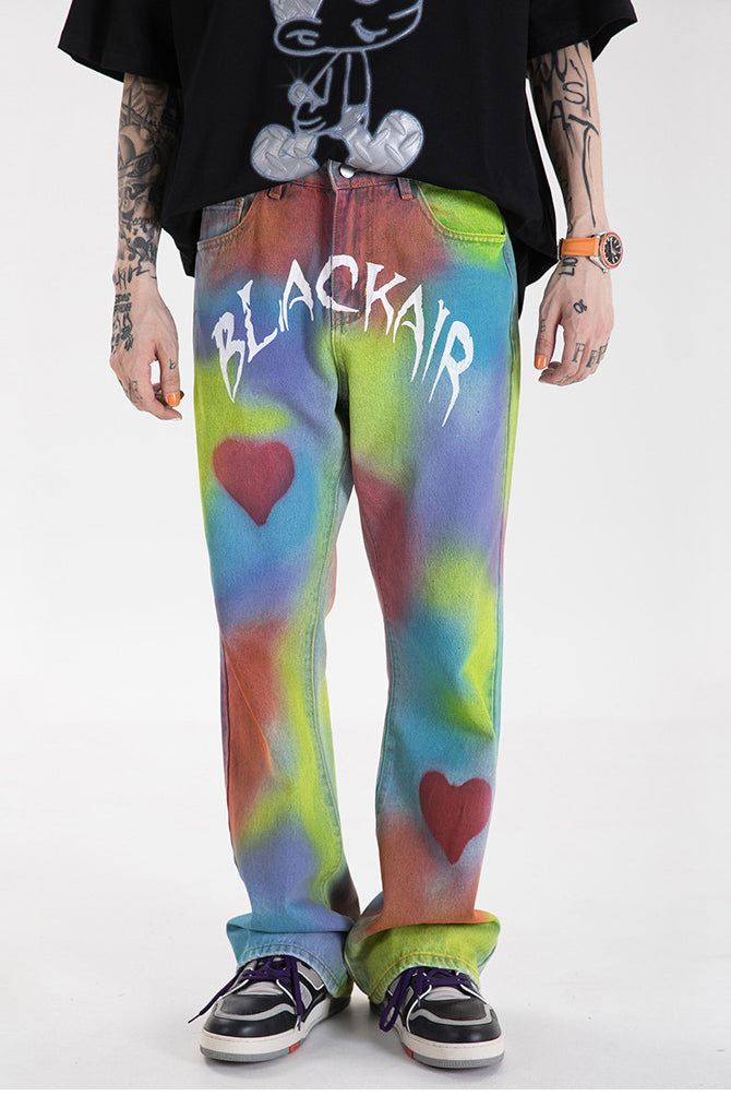 BLACKAIR INKJET LOVE GRAFFITI multicolor heart jeans, straight front on-body view