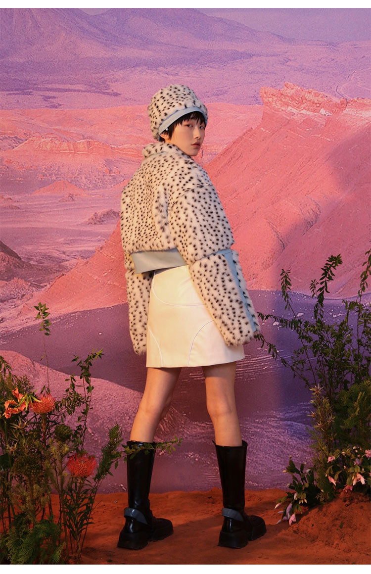 NEXT PASSPORT FUR FUR reversible bucket hat / bag, side hat styling with the matching jacket