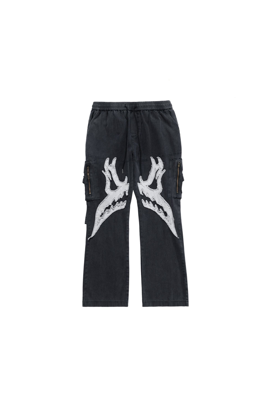 BLACKAIR BUTTERFLY SKULL cargo jeans, white butterfly-skull graphics, product-only front