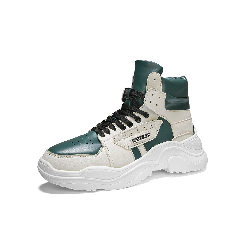 OFF-LABEL BASICS chunky high-top sneakers, green-white, outer-side product view