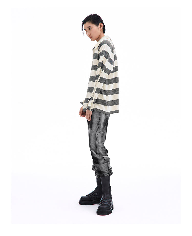 SHOWROOM PLUS SMOKY mottled-wash straight-leg jeans, full side outfit