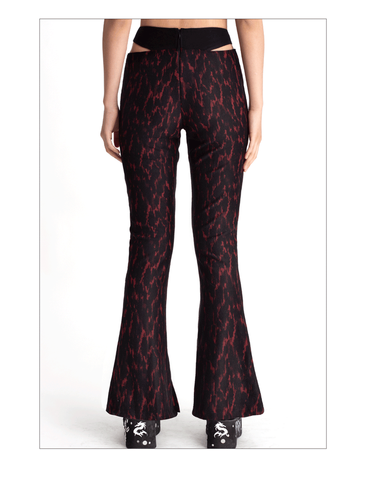 4RE1GN ASYMMETRY jacquard cutout flared pants, rear waist-to-hem view