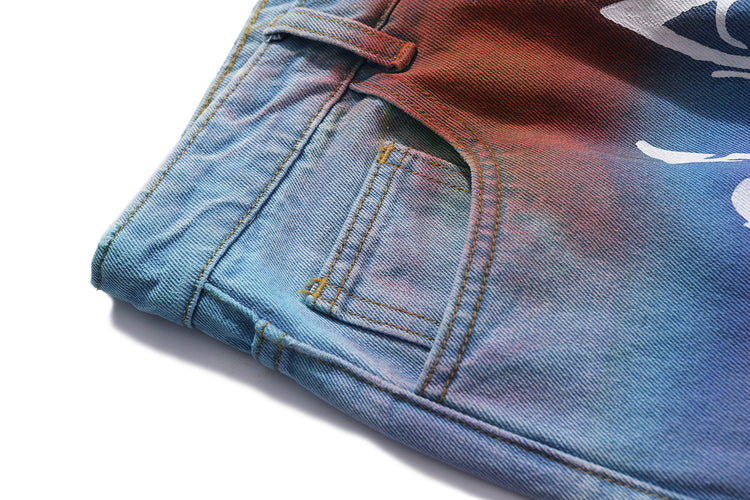 BLACKAIR INKJET LOVE GRAFFITI multicolor heart jeans, folded waist and front-pocket detail