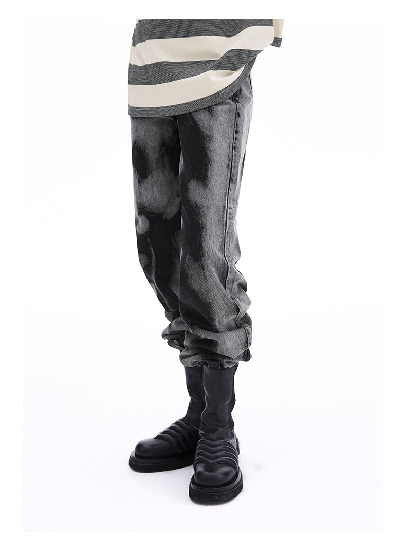 SHOWROOM PLUS SMOKY mottled-wash straight-leg jeans, close front wash pattern