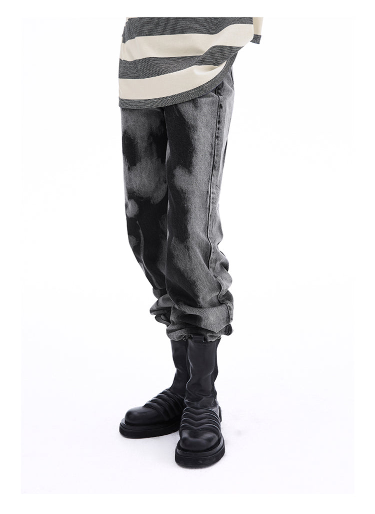 SHOWROOM PLUS SMOKY mottled-wash straight-leg jeans, close front wash pattern