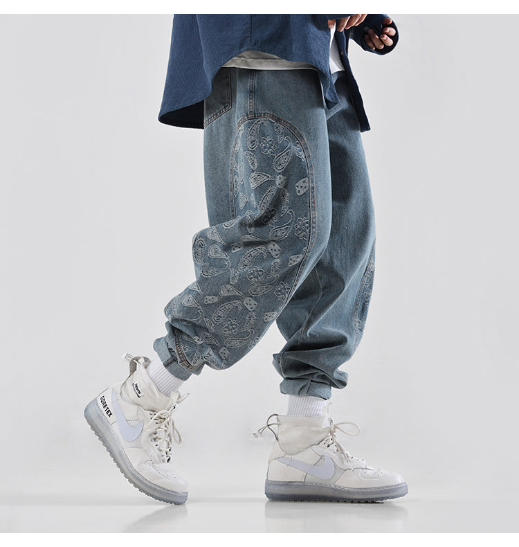 BJHG CASHEW paisley-panel loose jeans, side-step styling