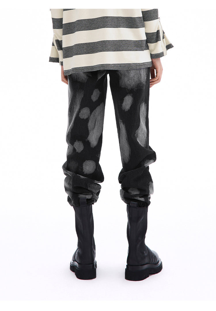 SHOWROOM PLUS SMOKY mottled-wash straight-leg jeans, rear waist-to-boot view
