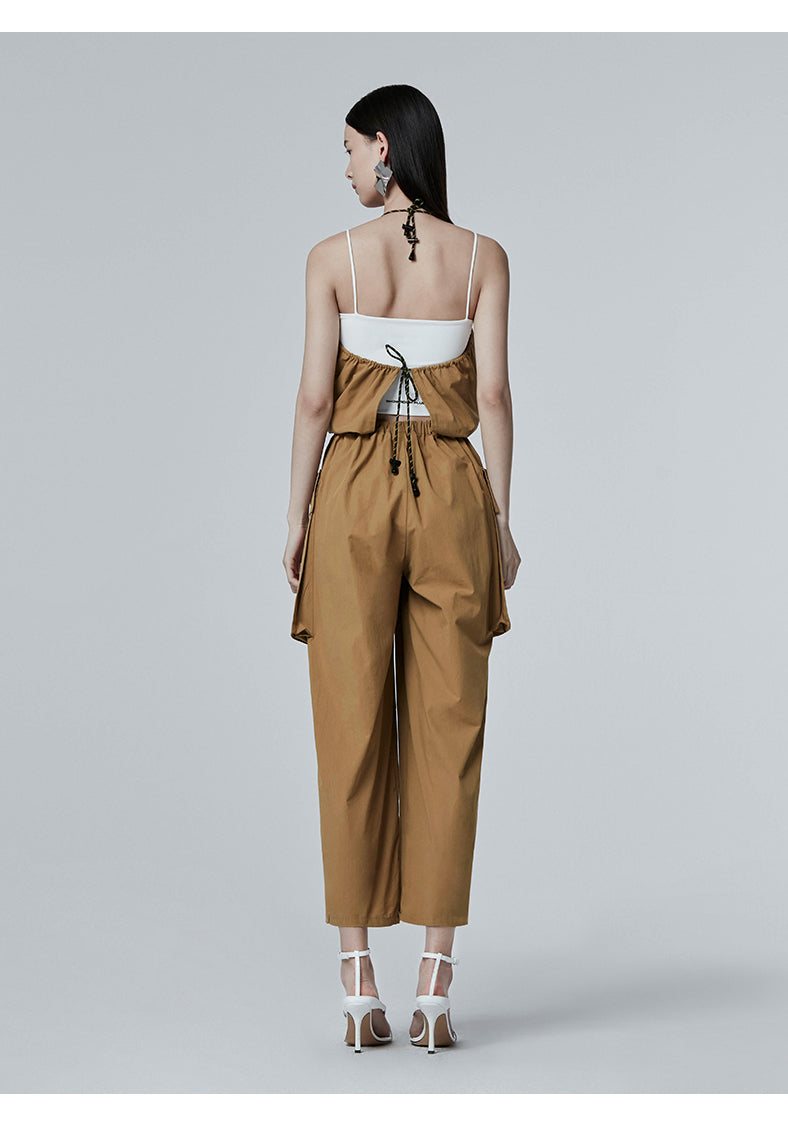 SHOWROOM PLUS HACKWRENCH UTILITY convertible jumpsuit, brown, full rear outfit