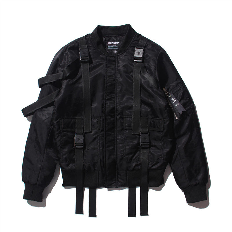 OFF-LABEL STREET FIGHTER webbing-strap bomber jacket, black, product-only front