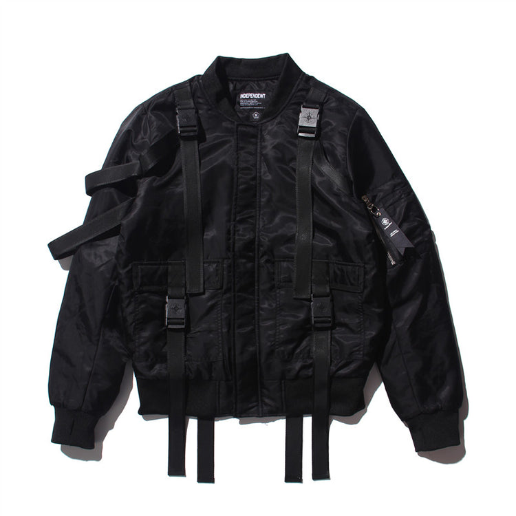 OFF-LABEL STREET FIGHTER webbing-strap bomber jacket, black, product-only front