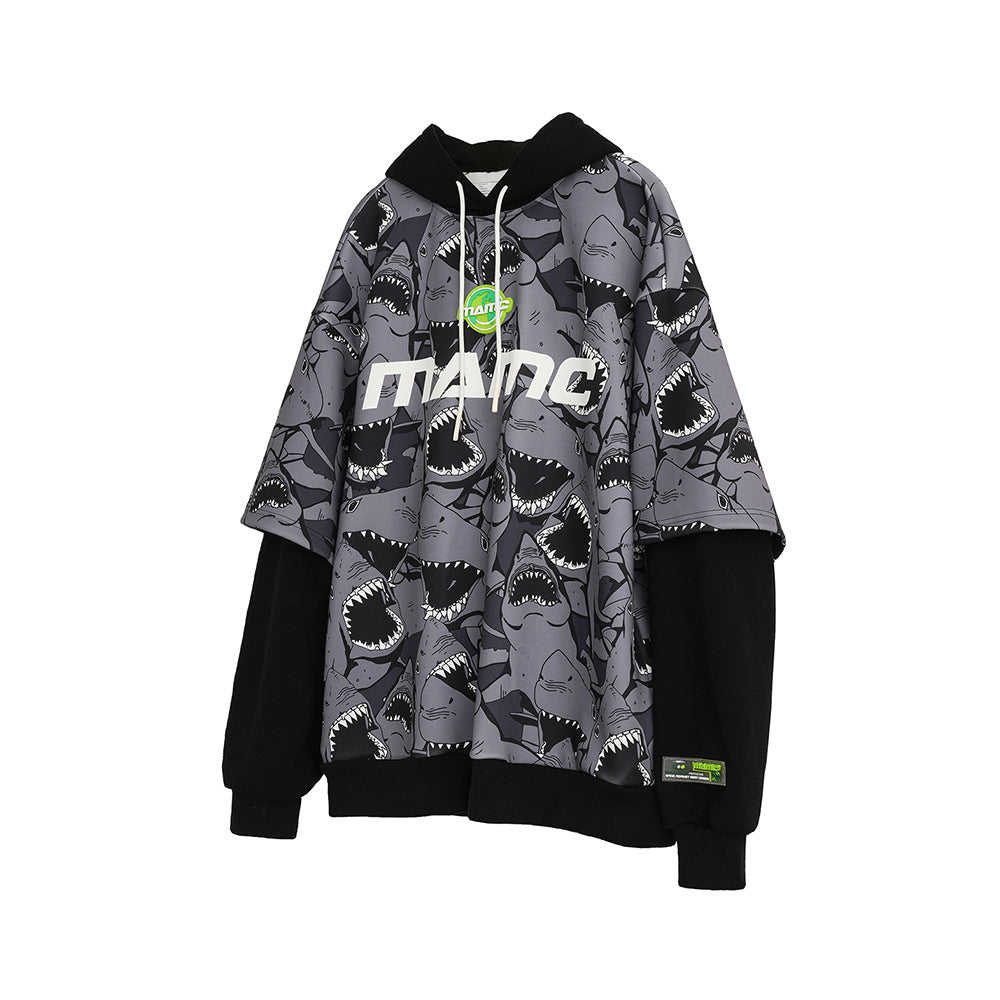 MAMC SHARKS layered-sleeve graphic hoodie, gray, product-only front