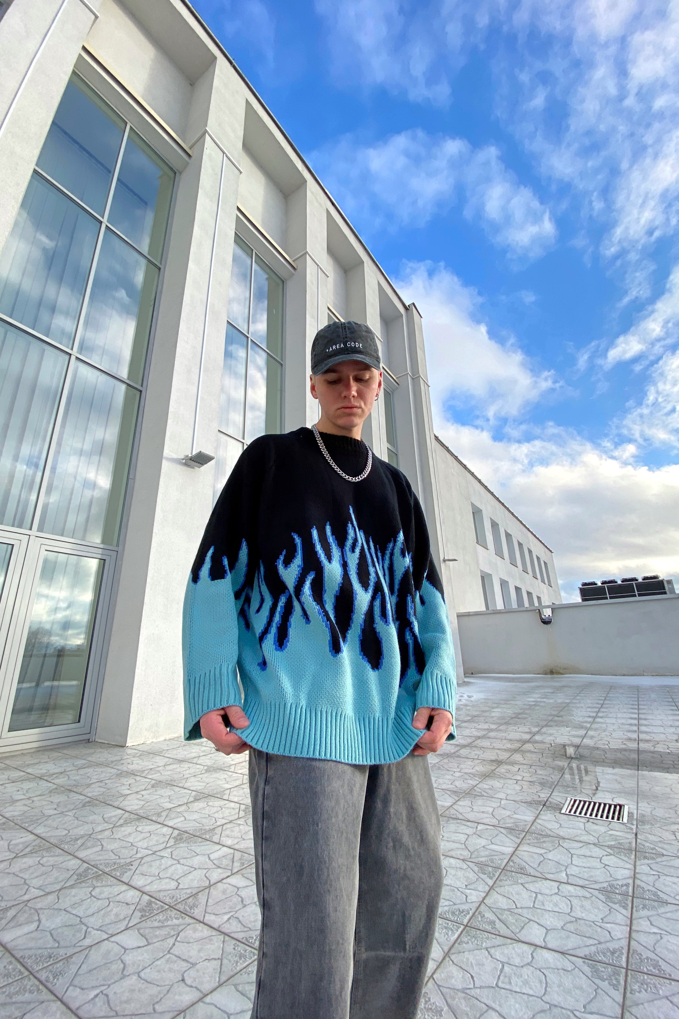 Blue Flame Oversized Sweater | Blue Flame Sweater | Dragon Star