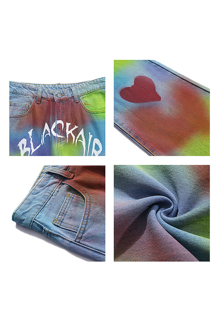 BLACKAIR INKJET LOVE GRAFFITI multicolor heart jeans, waist, heart, rear-pocket and fabric detail collage